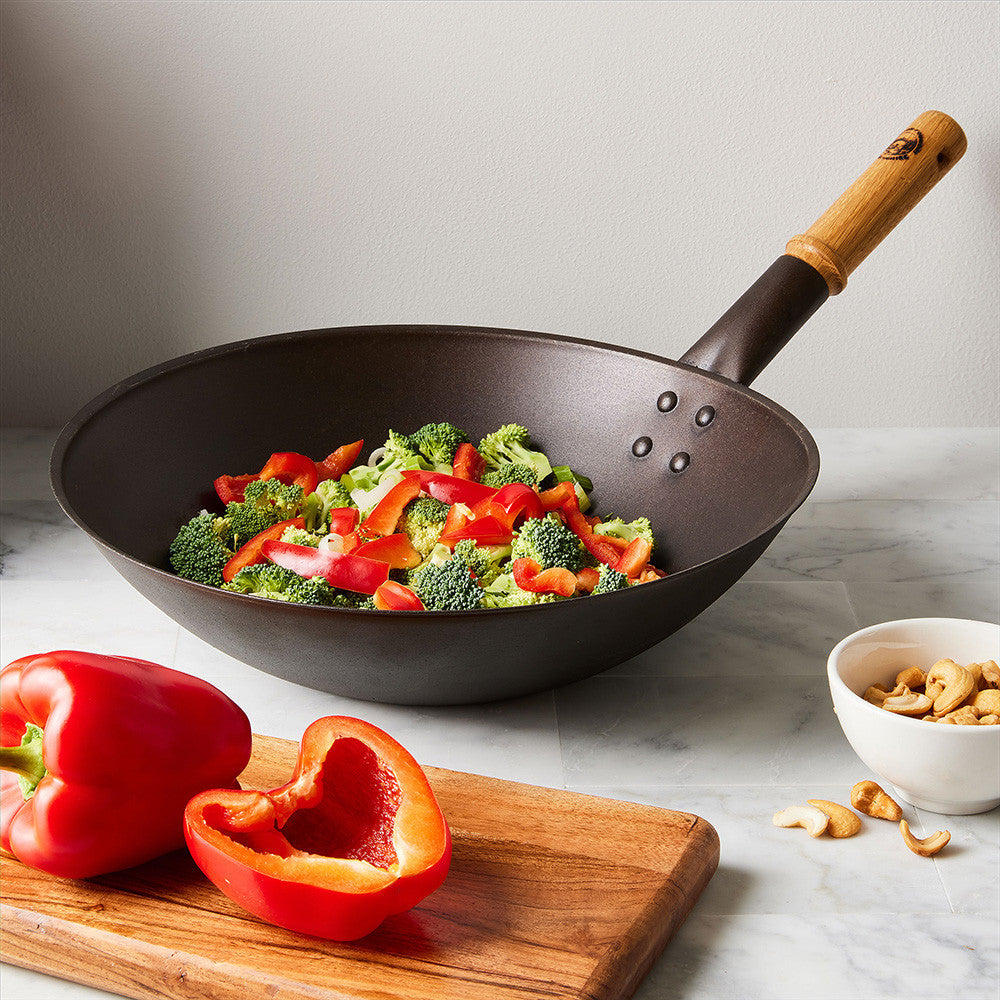 Long-Handled Spun Iron Wok