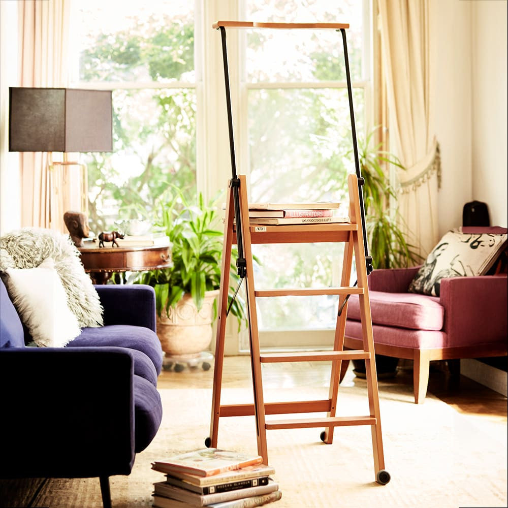 Italian Beechwood Rolling Extendable Ladder