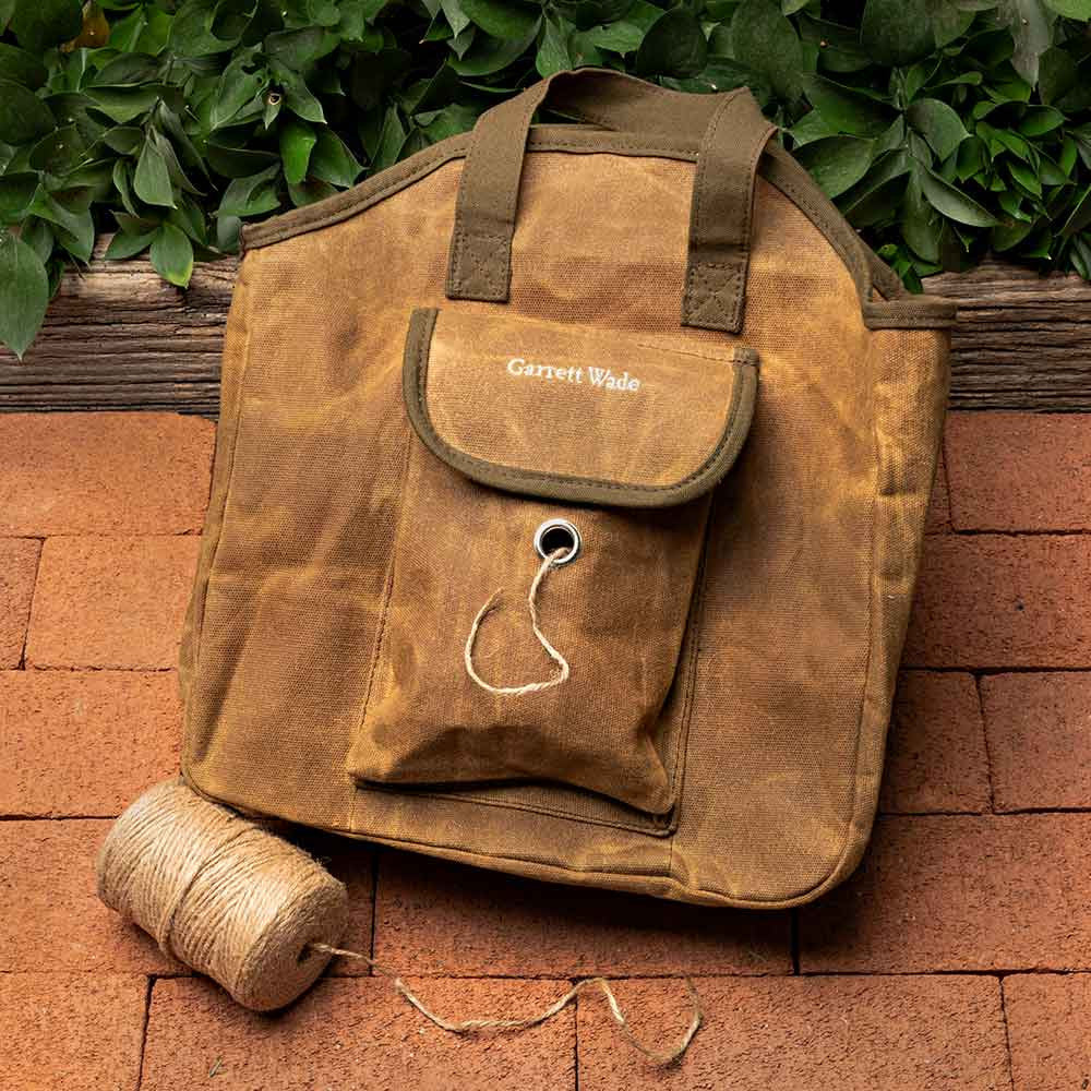 Waxed cotton garden tote with jute twine