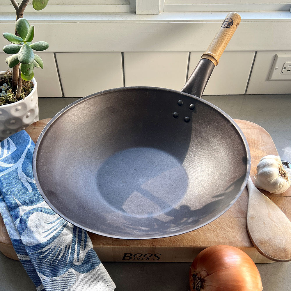 Long-Handled Spun Iron Wok