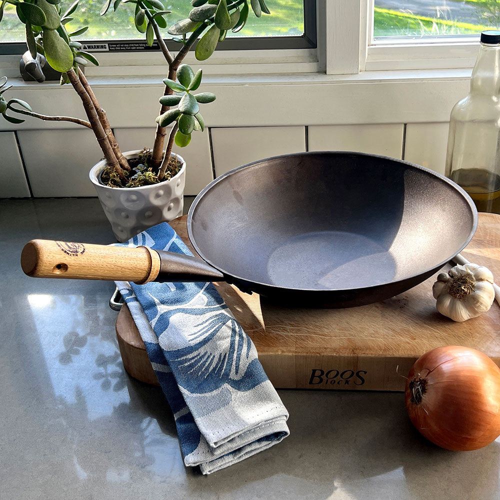 Long-Handled Spun Iron Wok